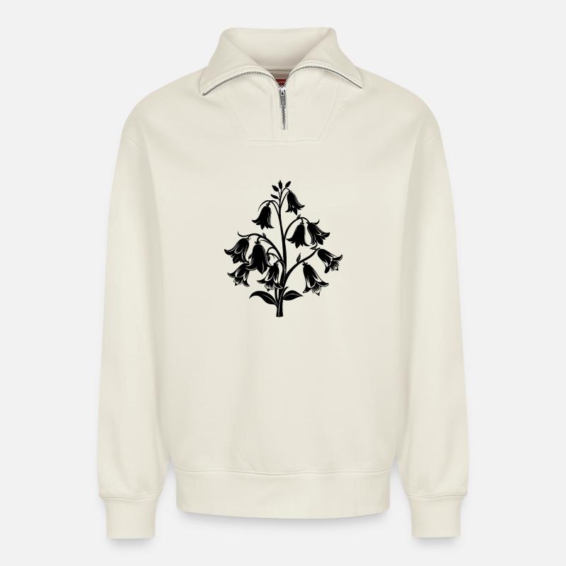Fleurs de jacinthes - Sweat unisexe décontracté en coton biologique à demi-zip – de SPREAD - blanc cassé