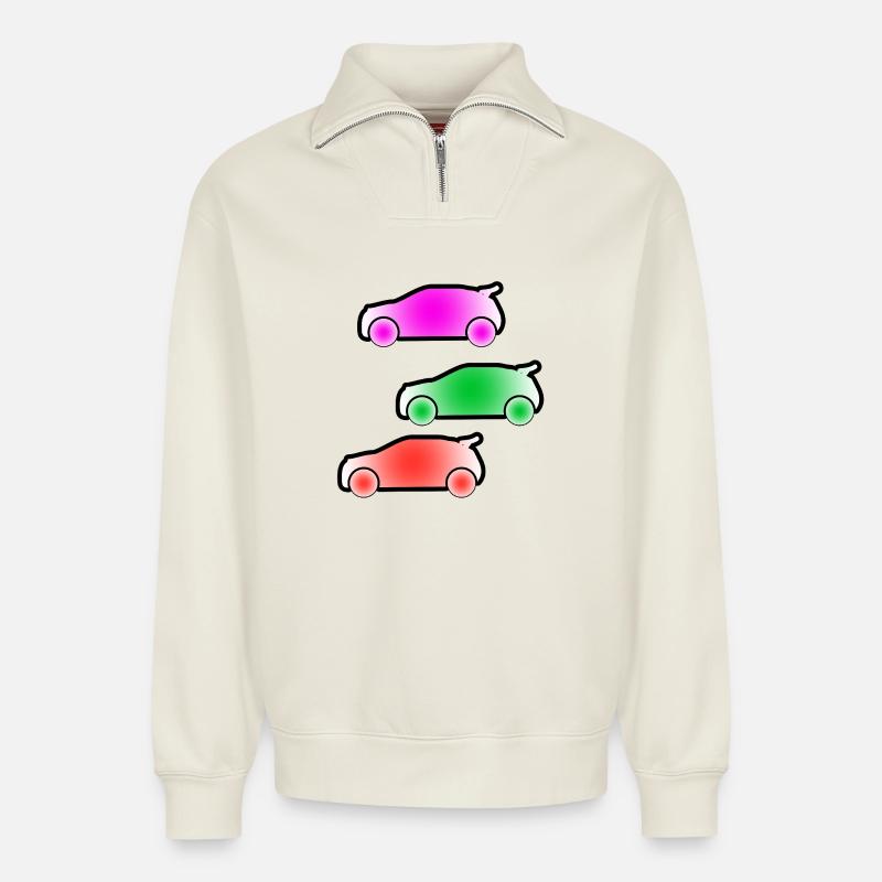 Autos - Relaxed Unisex Organic Half Zip Sweatshirt – von SPREAD - Naturweiß