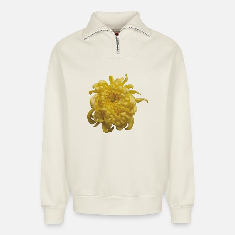 Vibrant_Yellow_Chrysanthemum_Flower - Relaxed Unisex Organic Half Zip Sweatshirt – von SPREAD - Naturweiß