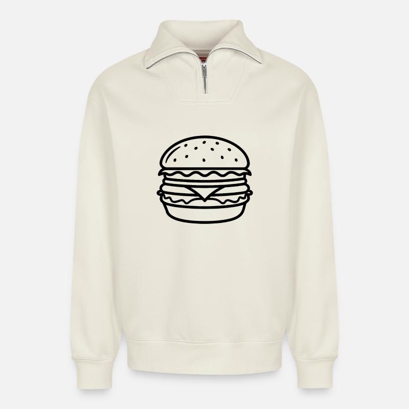Cheeseburger - Relaxed Unisex Organic Half Zip Sweatshirt – von SPREAD - Naturweiß