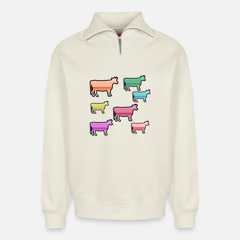 Cows - Relaxed Unisex Organic Half Zip Sweatshirt – by SPREAD - off white