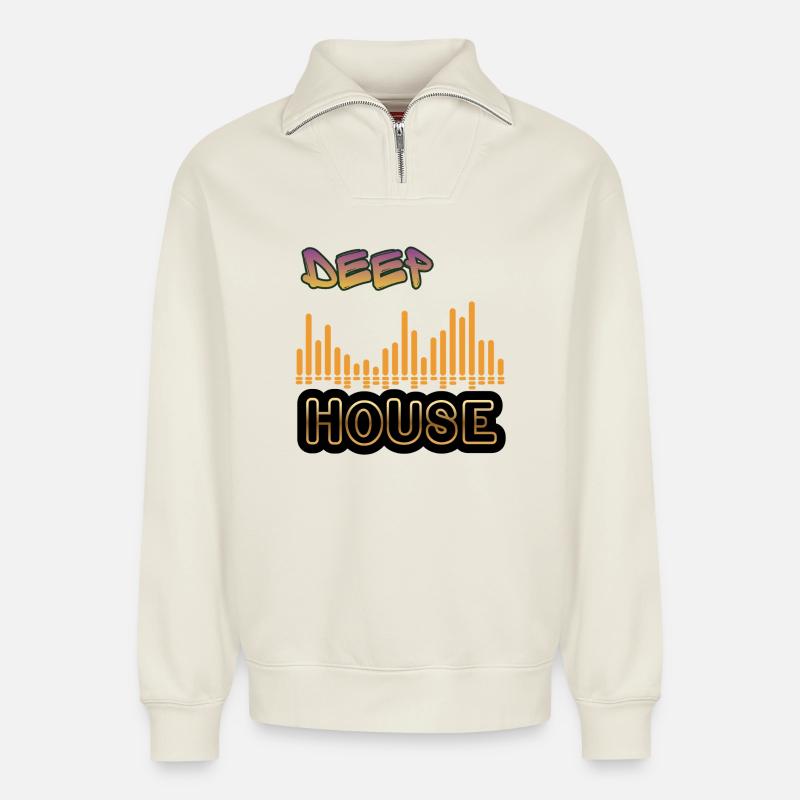 Deep House. - Relaxed Unisex Organic Half Zip Sweatshirt – by SPREAD - off white