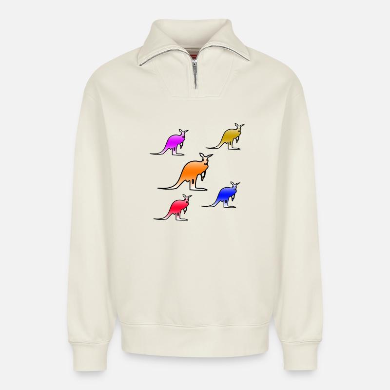 Kängurus - Relaxed Unisex Organic Half Zip Sweatshirt – von SPREAD - Naturweiß