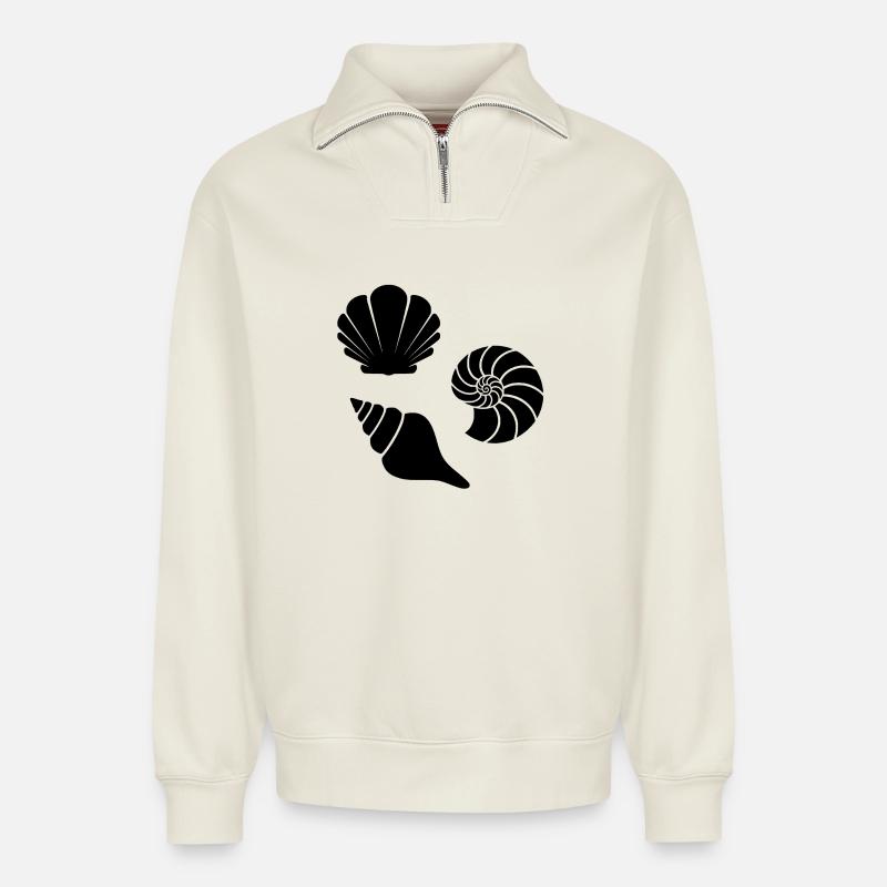 Seashells - Relaxed Unisex Organic Half Zip Sweatshirt – by SPREAD - off white