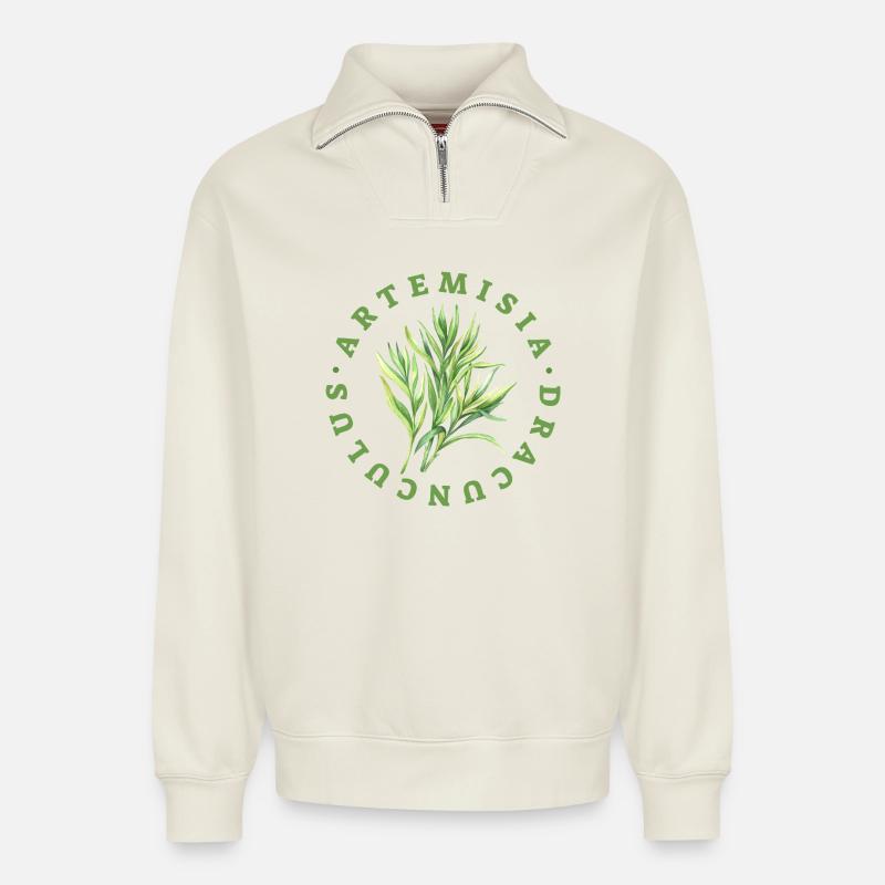 Artemisia Dracunculus Blattemblem - Relaxed Unisex Organic Half Zip Sweatshirt – von SPREAD - Naturweiß