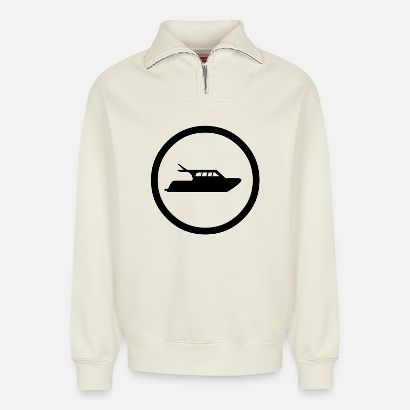 Motorboot - Relaxed Unisex Organic Half Zip Sweatshirt – von SPREAD - Naturweiß