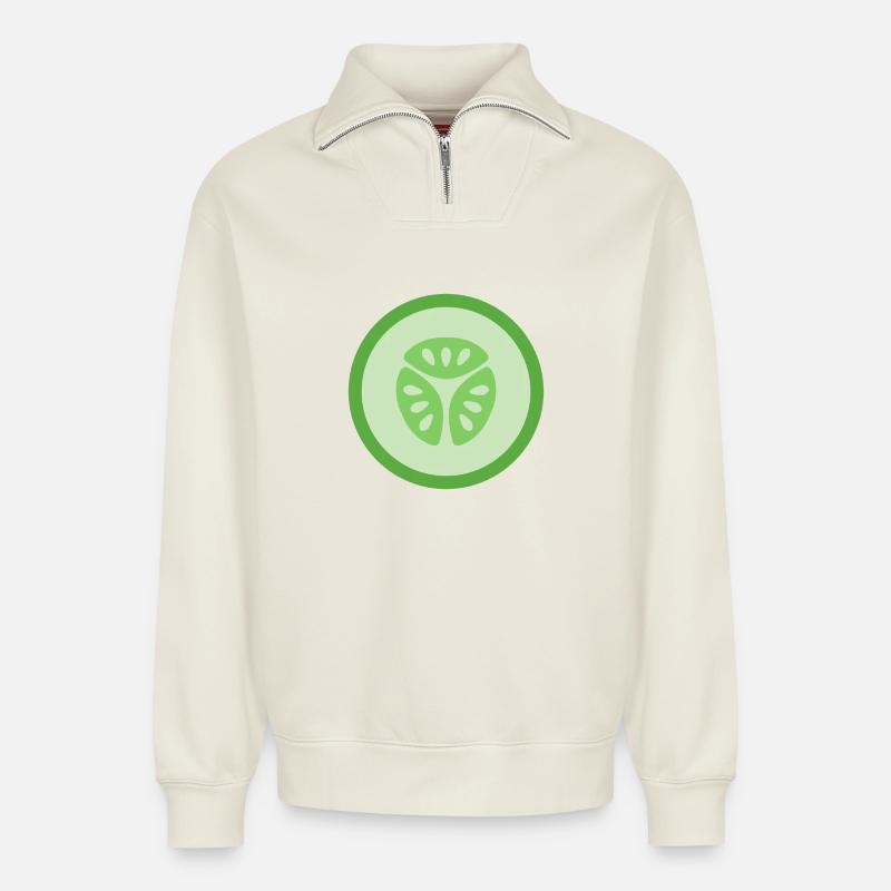 Cucumber Slice - Relaxed Unisex Organic Half Zip Sweatshirt – by SPREAD - off white