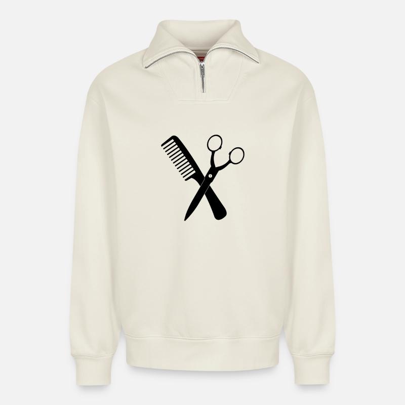 Ciseaux croisés - Sweat unisexe décontracté en coton biologique à demi-zip – de SPREAD - blanc cassé