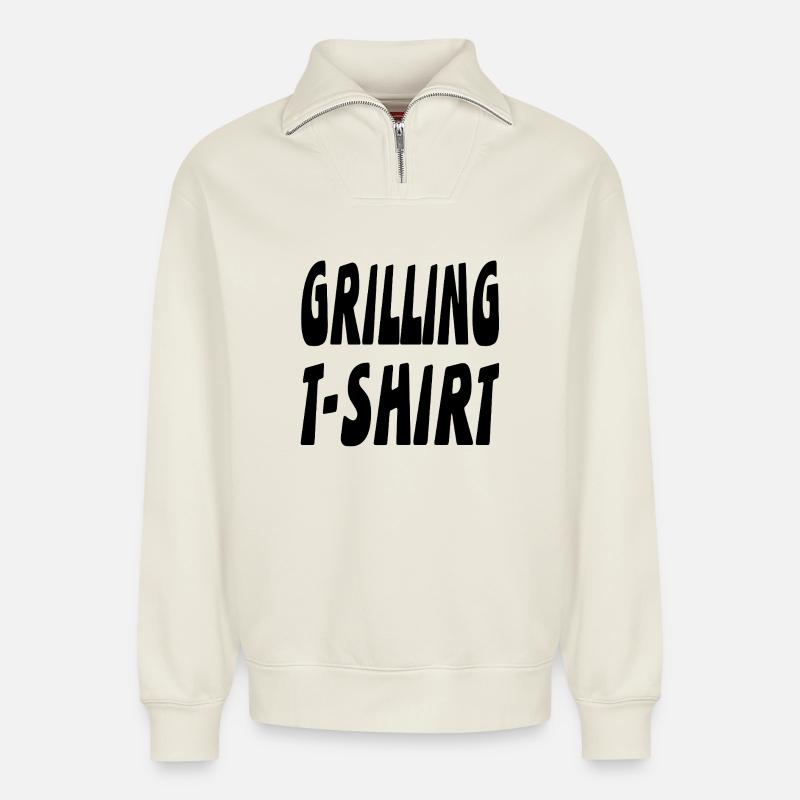 Griller - Sweat unisexe décontracté en coton biologique à demi-zip – de SPREAD - blanc cassé