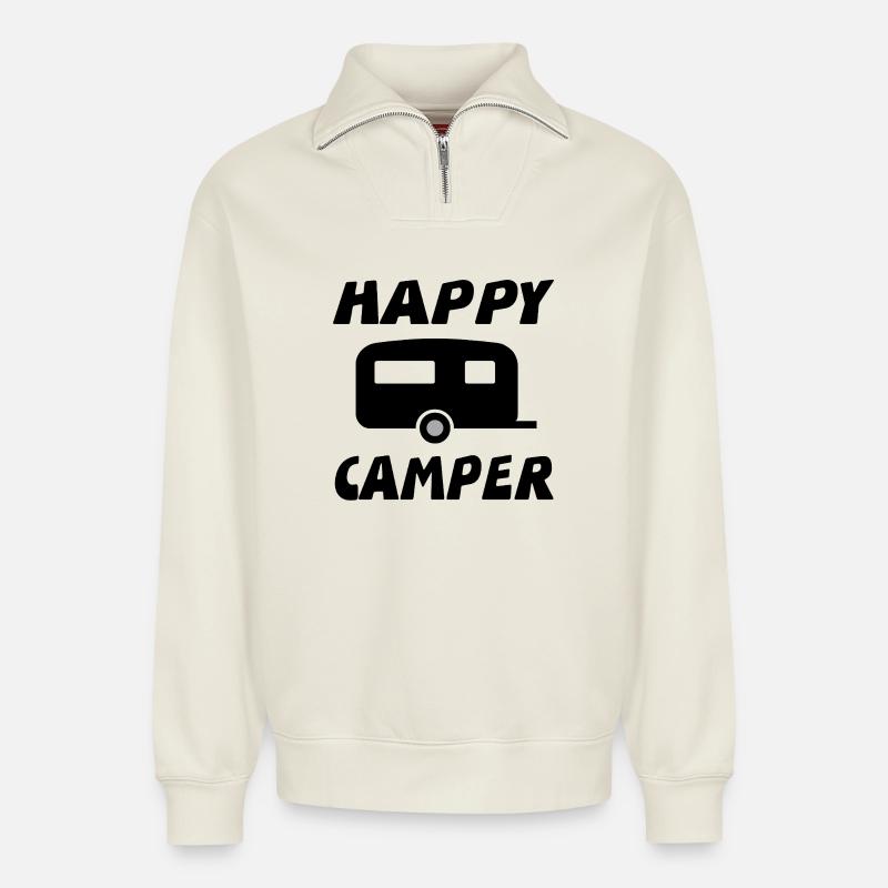 Camper - Relaxed Unisex Organic Half Zip Sweatshirt – by SPREAD - off white