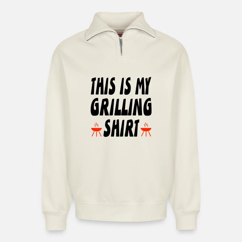 Grill - Relaxed Unisex Organic Half Zip Sweatshirt – by SPREAD - off white