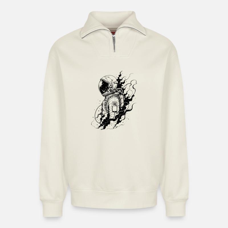 Astronaut between stardust and eternity - Relaxed Unisex Organic Half Zip Sweatshirt – by SPREAD - off white