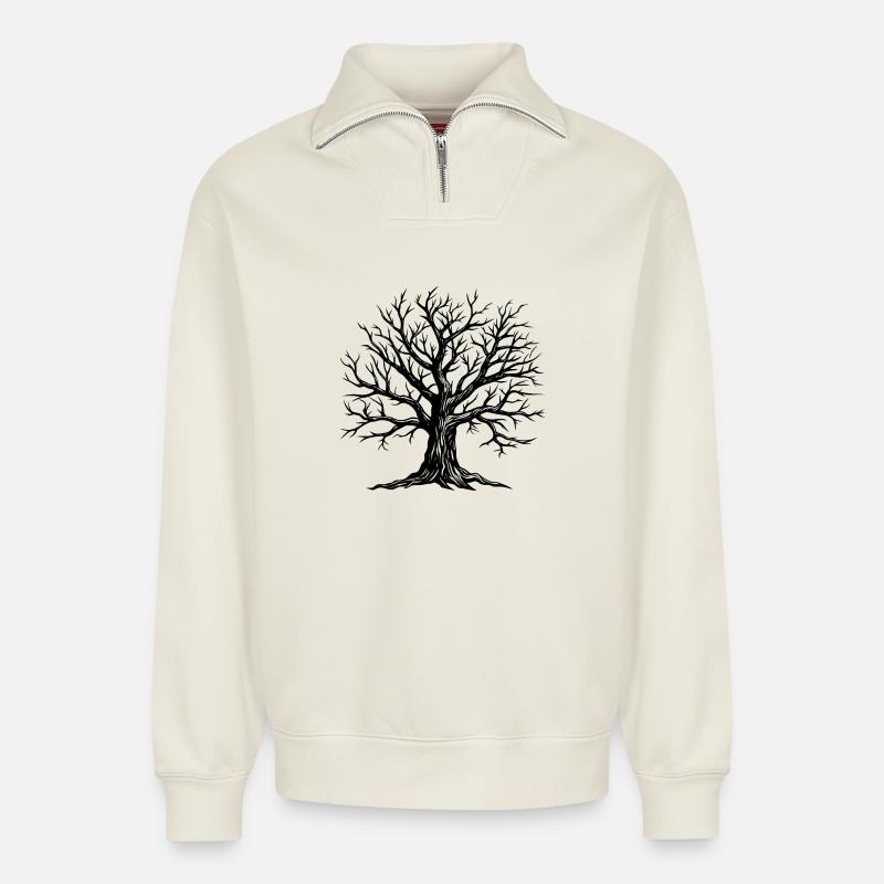 Dead Tree - Relaxed Unisex Organic Half Zip Sweatshirt – by SPREAD - off white
