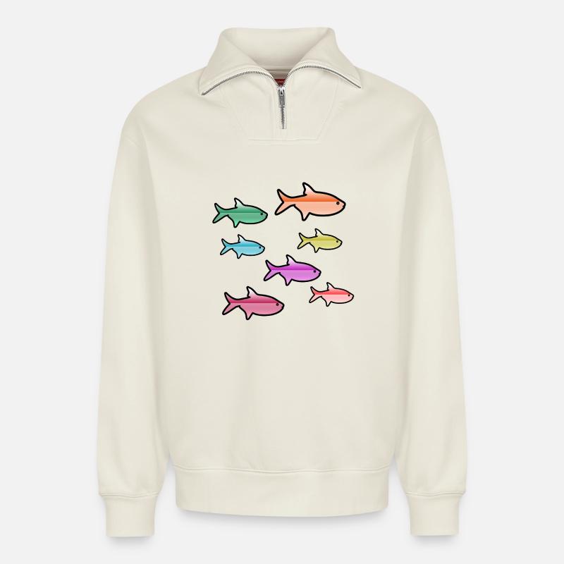 Pisces - Relaxed Unisex Organic Half Zip Sweatshirt – by SPREAD - off white