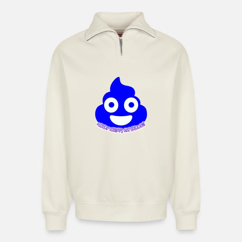 Éclat bleu des crottes - Sweat unisexe décontracté en coton biologique à demi-zip – de SPREAD - blanc cassé
