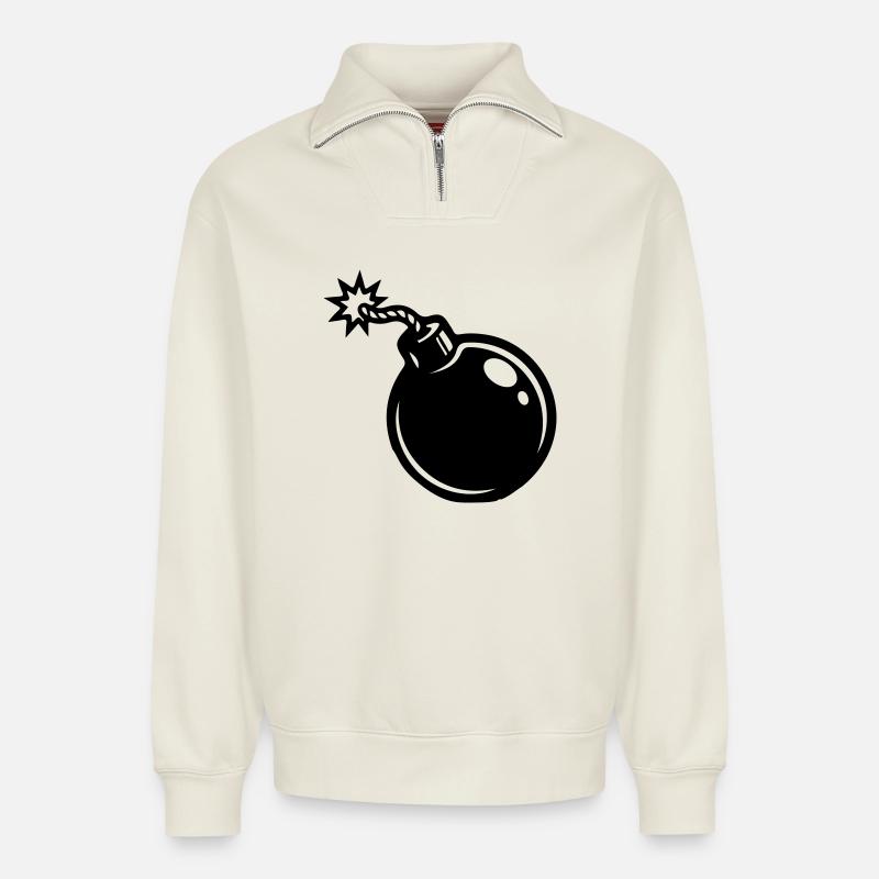 Bombe Symbol - Relaxed Unisex Organic Half Zip Sweatshirt – von SPREAD - Naturweiß