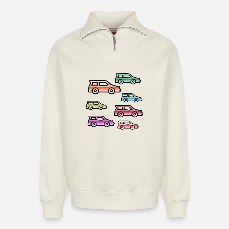 Autos - Relaxed Unisex Organic Half Zip Sweatshirt – von SPREAD - Naturweiß