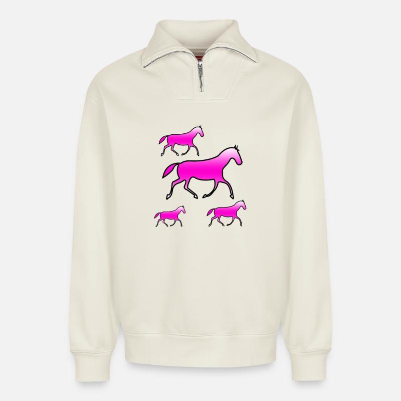 Pferde - Relaxed Unisex Organic Half Zip Sweatshirt – von SPREAD - Naturweiß