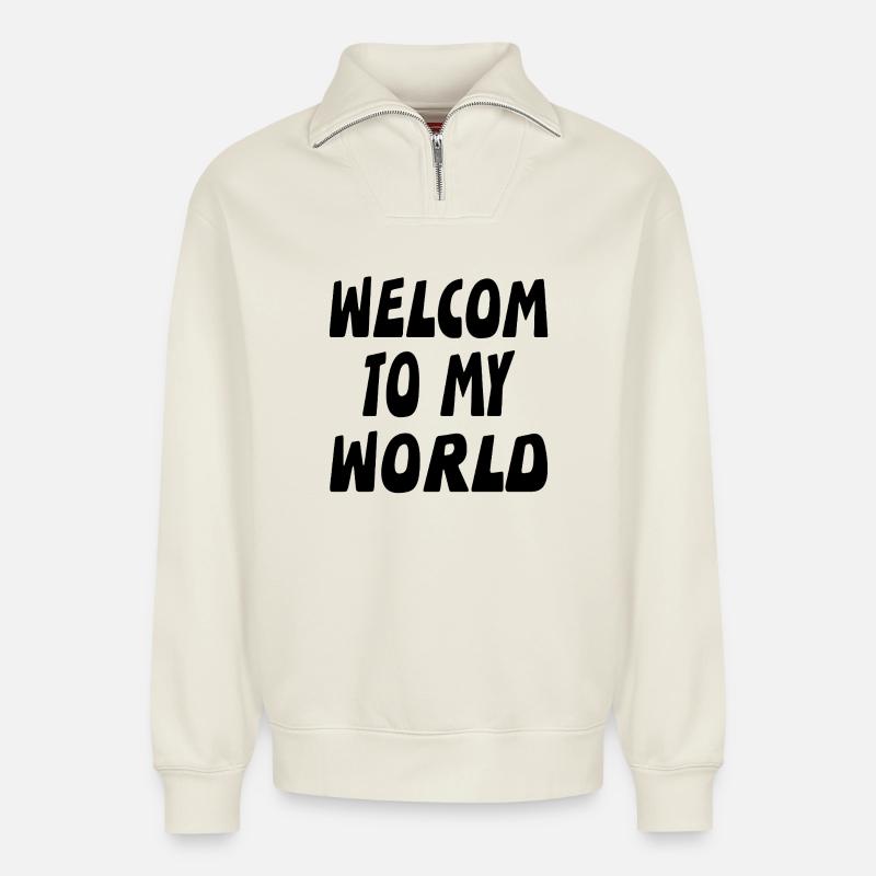Welcome - Relaxed Unisex Organic Half Zip Sweatshirt – by SPREAD - off white