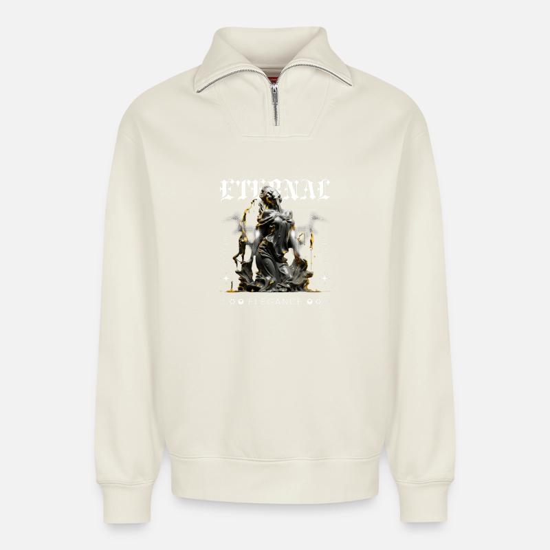 Déesse gothique de l’élégance éternelle - Sweat unisexe décontracté en coton biologique à demi-zip – de SPREAD - blanc cassé