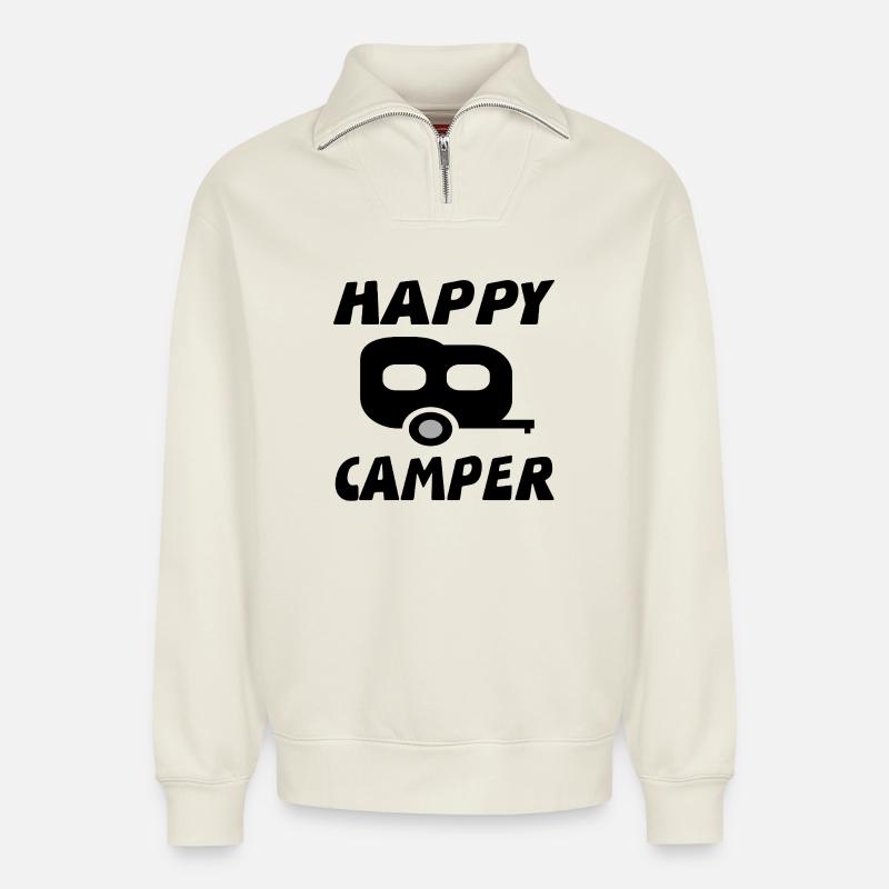 Campeur - Sweat unisexe décontracté en coton biologique à demi-zip – de SPREAD - blanc cassé