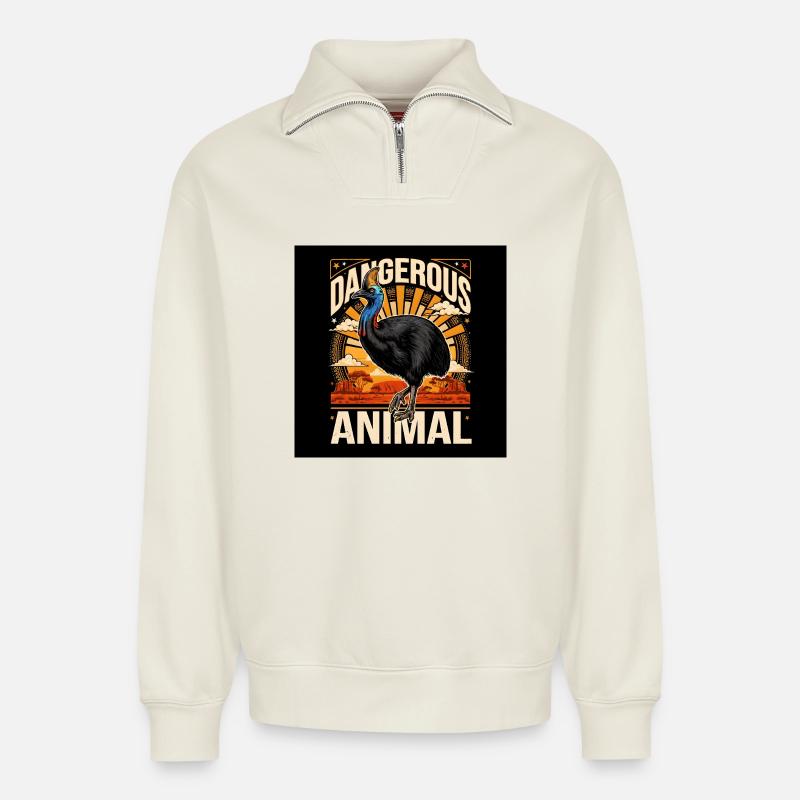 Extremely perilous - Relaxed Unisex Organic Half Zip Sweatshirt – by SPREAD - off white