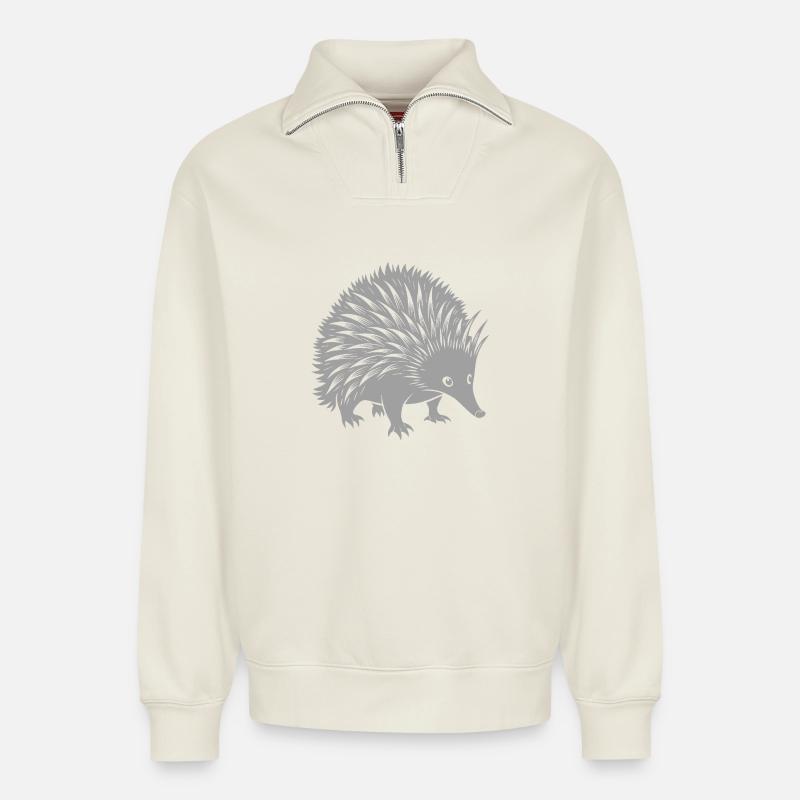Echidna - Relaxed Unisex Organic Half Zip Sweatshirt – by SPREAD - off white