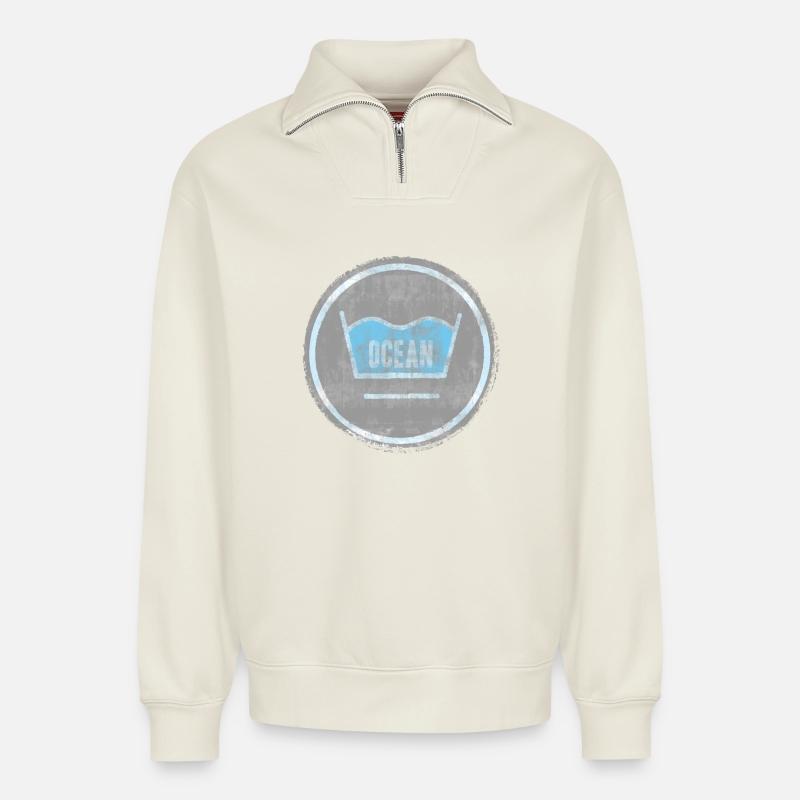 Ocean Crown Waves Logo - Relaxed Unisex Organic Half Zip Sweatshirt – by SPREAD - off white