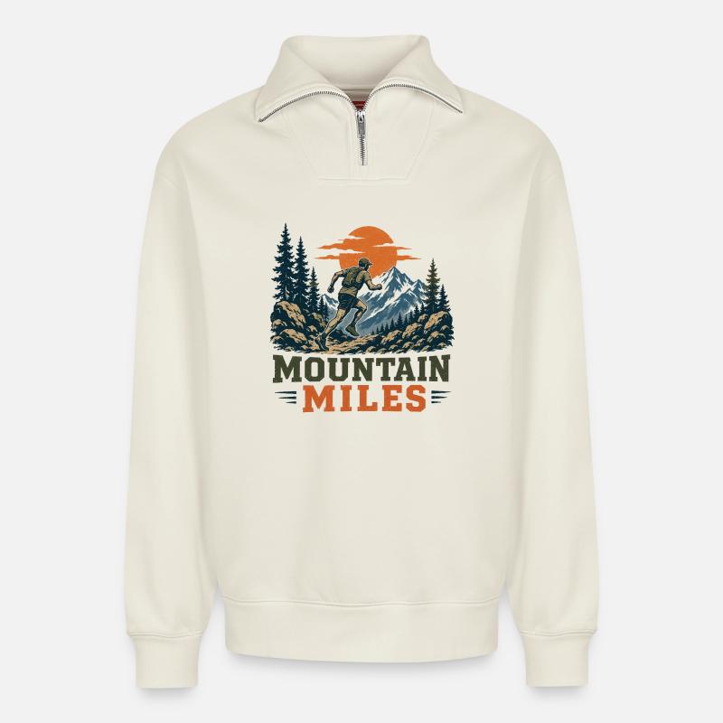 Trail Running - Mountain Miles - Relaxed Unisex Organic Half Zip Sweatshirt – by SPREAD - off white