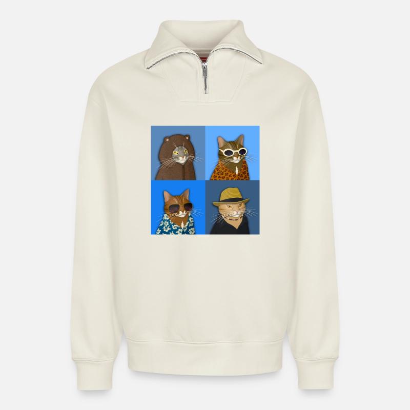 Getigerte Katzensorte - Relaxed Unisex Organic Half Zip Sweatshirt – von SPREAD - Naturweiß