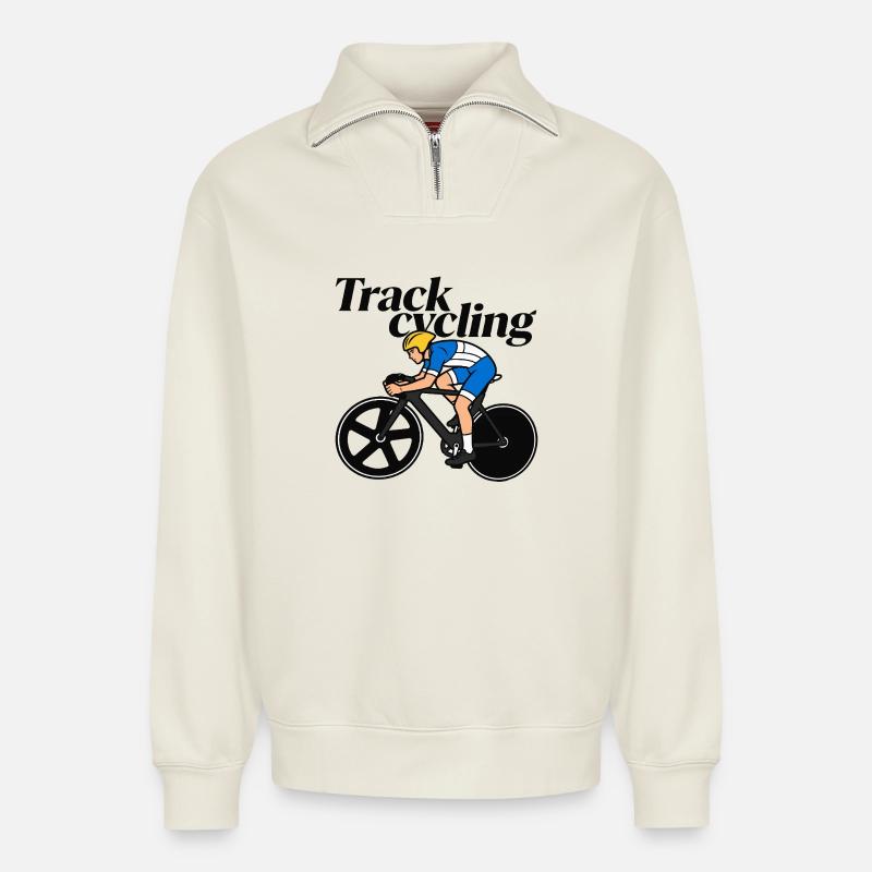 Track bikes - Relaxed Unisex Organic Half Zip Sweatshirt – by SPREAD - off white
