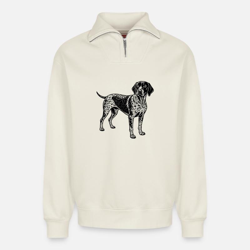 Deutscher Kurzhaar-Pointer - Relaxed Unisex Organic Half Zip Sweatshirt – von SPREAD - Naturweiß