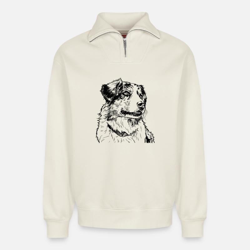 Australian Shepherd - Relaxed Unisex Organic Half Zip Sweatshirt – von SPREAD - Naturweiß