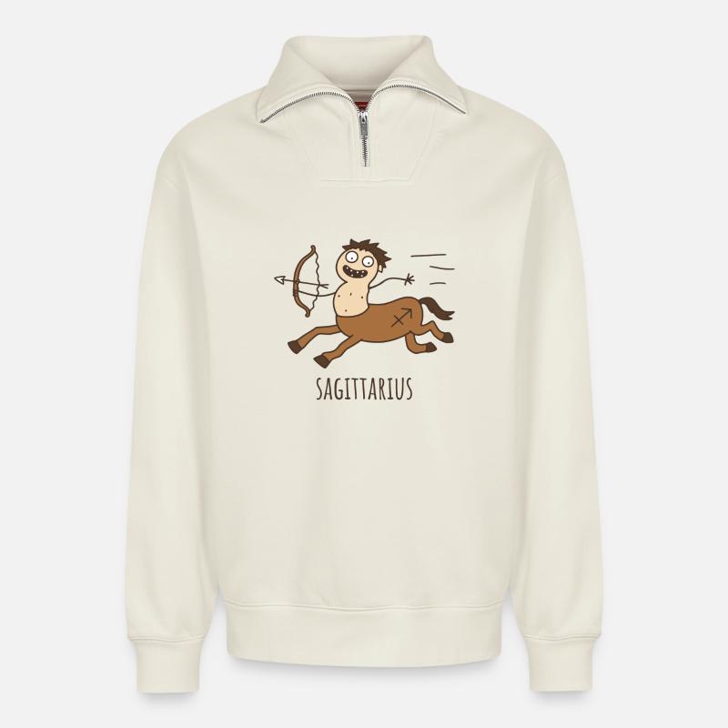 Sagittarius Horoscope Doodle - Relaxed Unisex Organic Half Zip Sweatshirt – by SPREAD - off white
