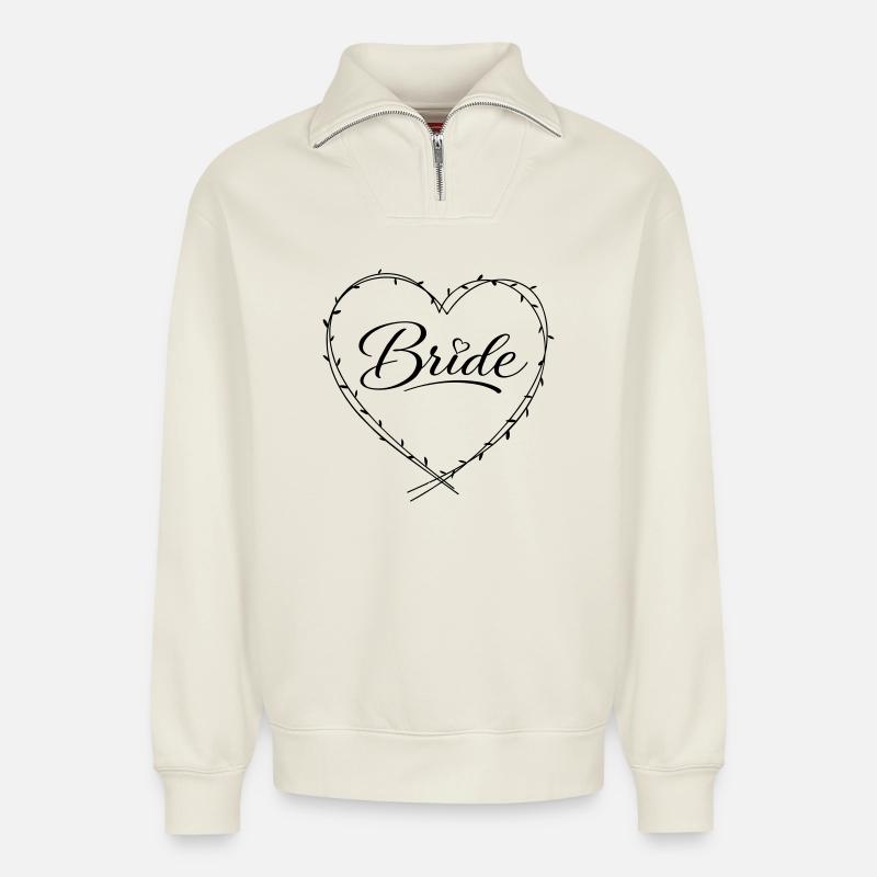Bride - Relaxed Unisex Organic Half Zip Sweatshirt – by SPREAD - off white