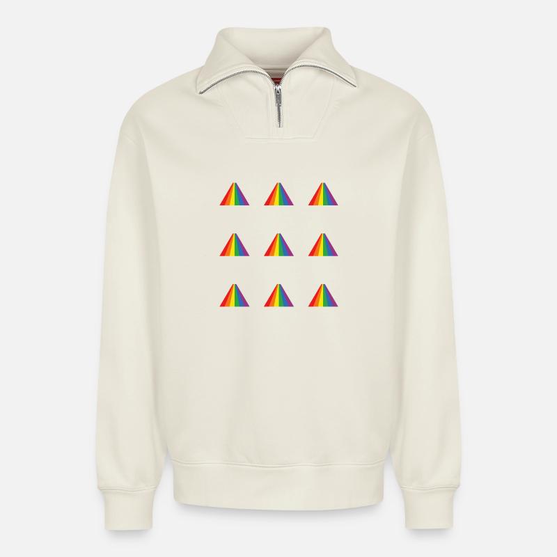 Rainbow Pyramid Pattern - Relaxed Unisex Organic Half Zip Sweatshirt – by SPREAD - off white