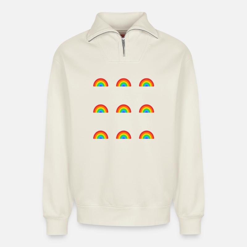 Rainbow Pattern - Happy Pride - Relaxed Unisex Organic Half Zip Sweatshirt – by SPREAD - off white