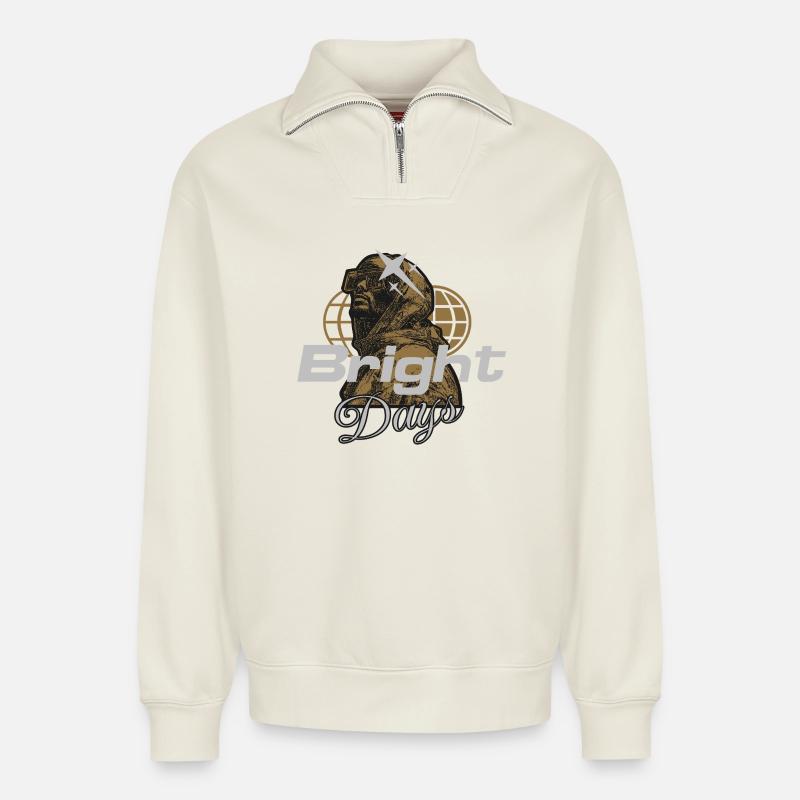 Bright Days Globe Magic - Relaxed Unisex Organic Half Zip Sweatshirt – by SPREAD - off white