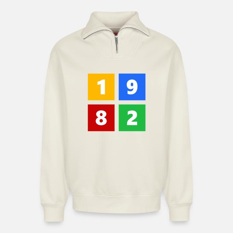 1982 - Relaxed Unisex Organic Half Zip Sweatshirt – by SPREAD - off white