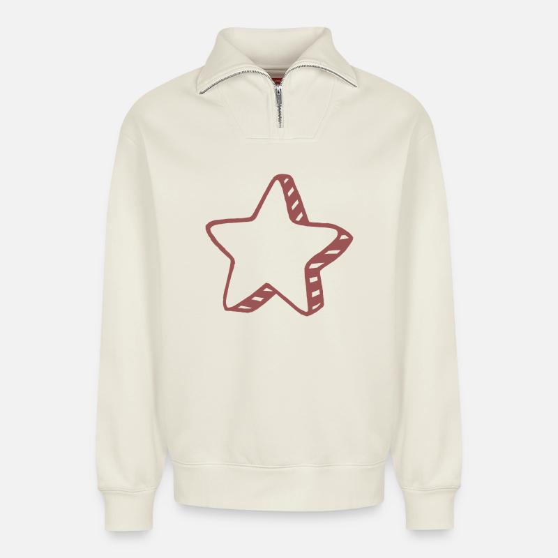 Rustic Doodle Star - Relaxed Unisex Organic Half Zip Sweatshirt – von SPREAD - Naturweiß