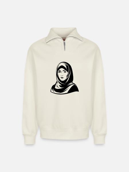 Hijab Woman - Relaxed Unisex Organic Half Zip Sweatshirt – by SPREAD - off white