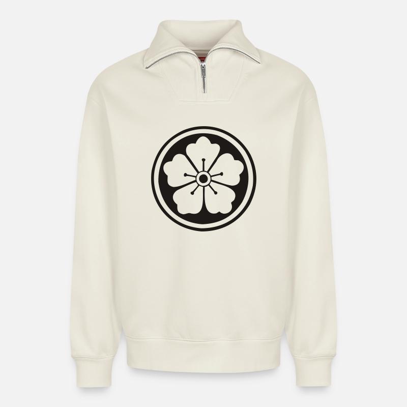 Kendo - Symbol - Relaxed Unisex Organic Half Zip Sweatshirt – von SPREAD - Naturweiß