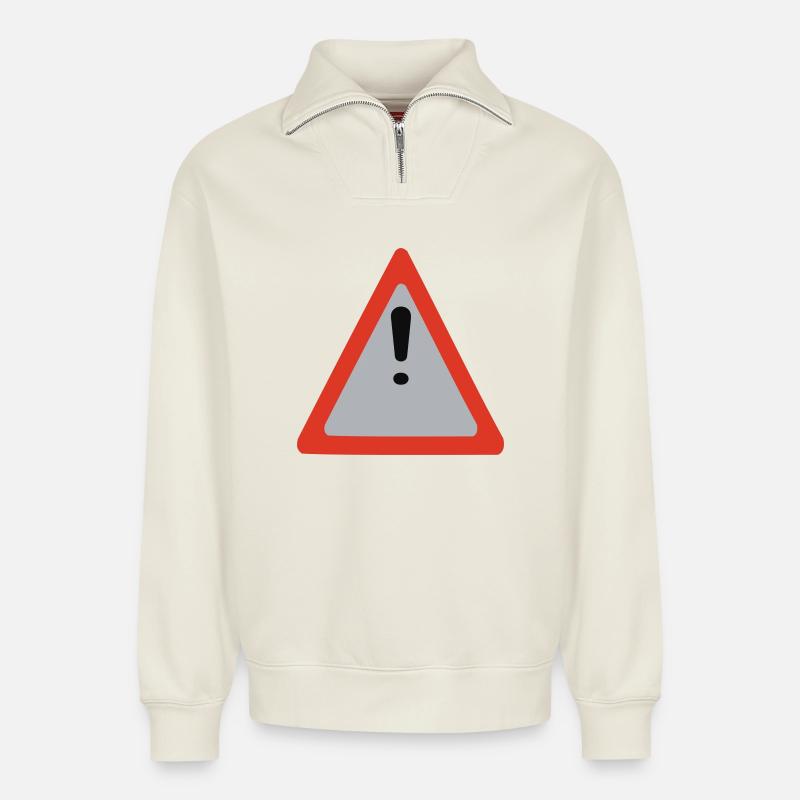 Warnzeichen Dreieck Ausrufezeichen - Relaxed Unisex Organic Half Zip Sweatshirt – von SPREAD - Naturweiß