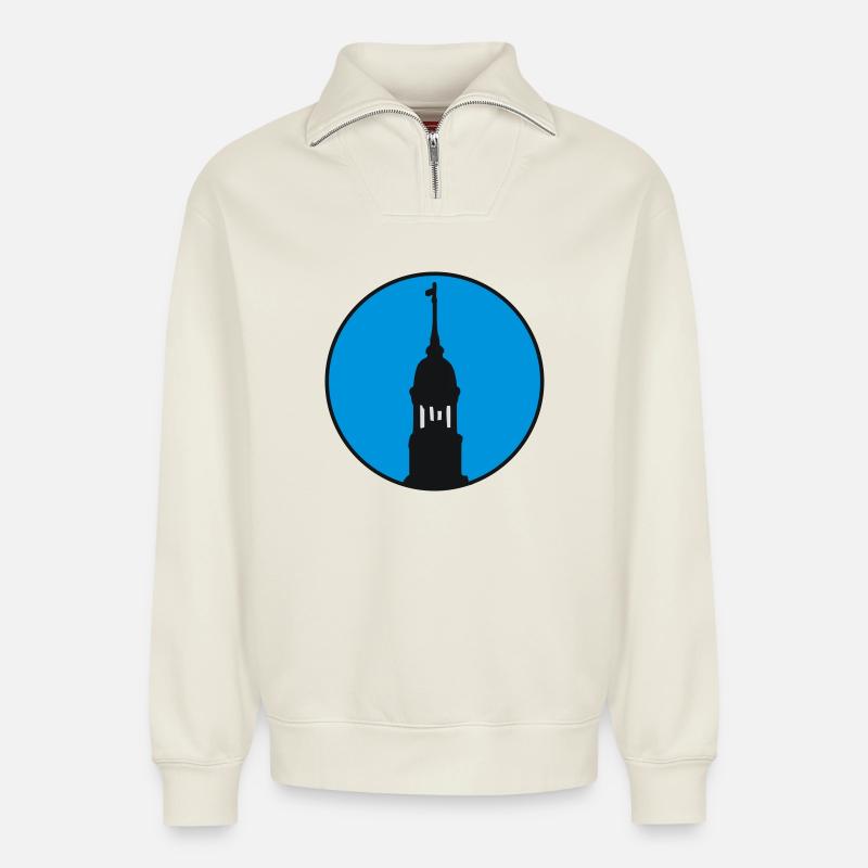 Hamburger Michel Hamburg - Relaxed Unisex Organic Half Zip Sweatshirt – von SPREAD - Naturweiß