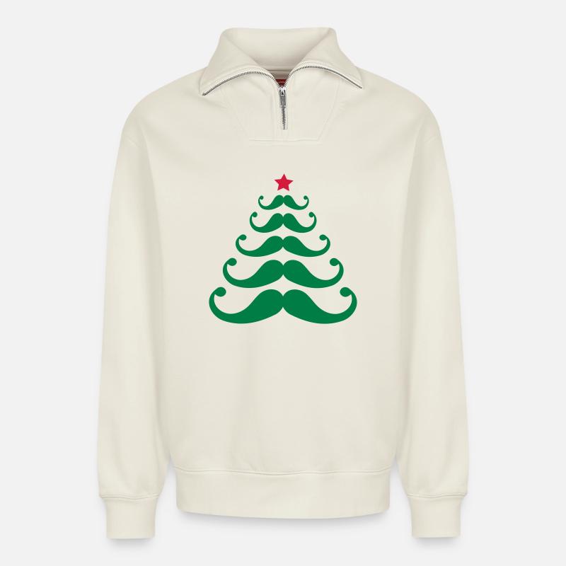 Arbre de Noël - Sweat unisexe décontracté en coton biologique à demi-zip – de SPREAD - blanc cassé