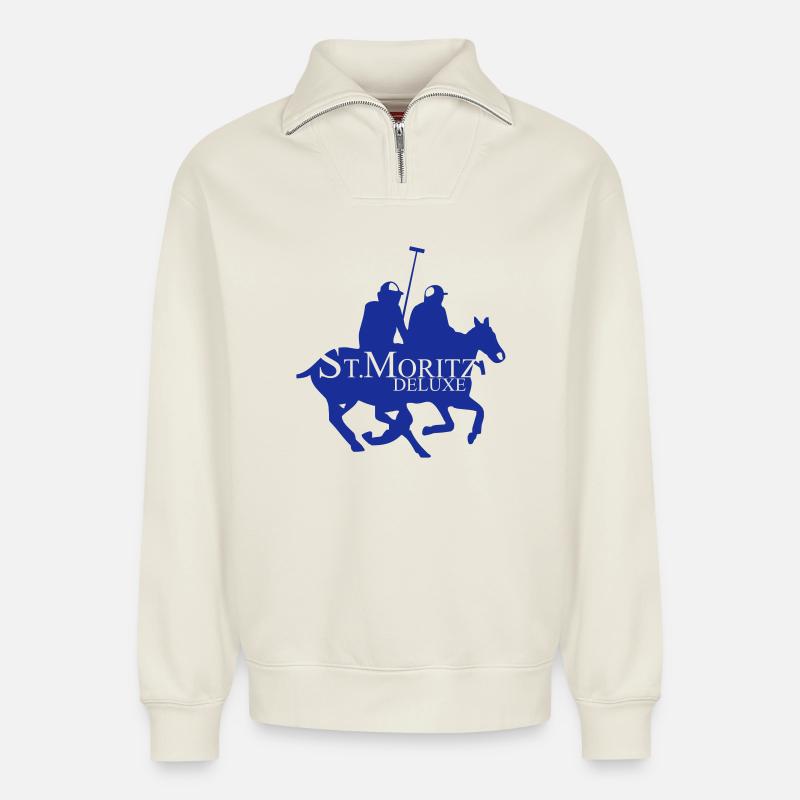 St-Moritz-Motiv 1 - Relaxed Unisex Organic Half Zip Sweatshirt – von SPREAD - Naturweiß