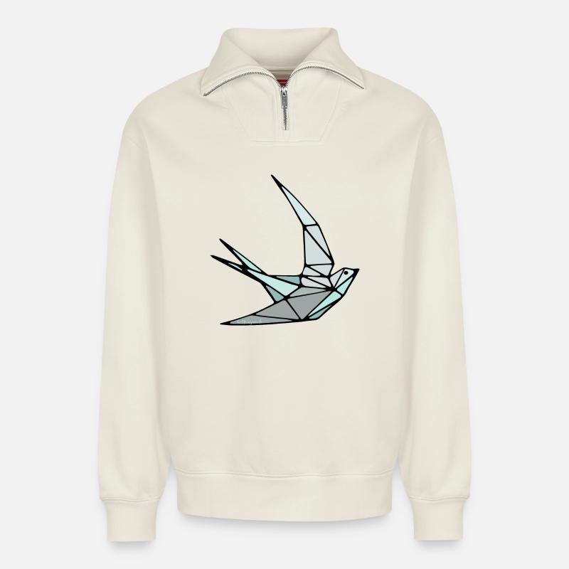 Bird (Schwalbe) Origami - Relaxed Unisex Organic Half Zip Sweatshirt – von SPREAD - Naturweiß