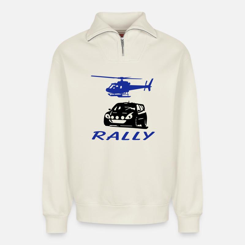 rally_1 - Sweat unisexe décontracté en coton biologique à demi-zip – de SPREAD - blanc cassé