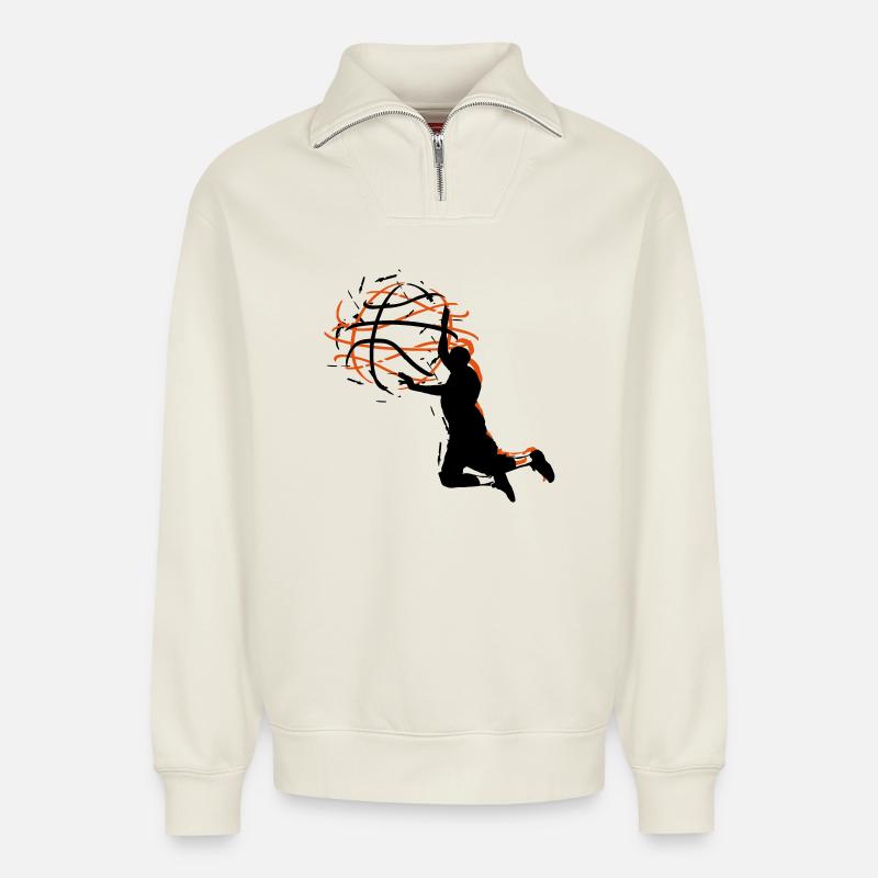 basketball - Relaxed Unisex Organic Half Zip Sweatshirt – von SPREAD - Naturweiß