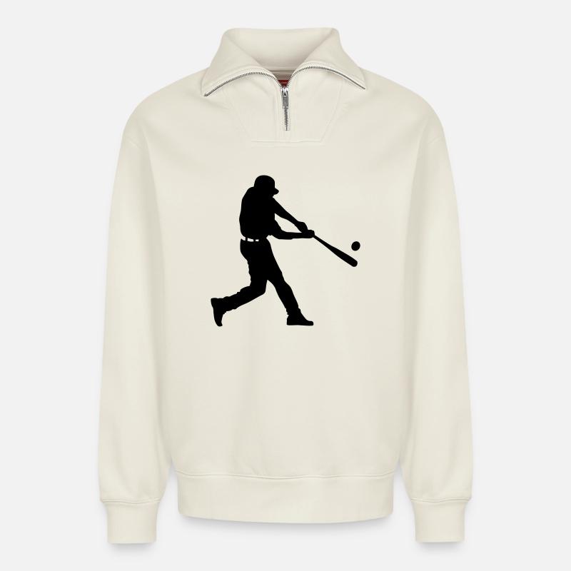 baseball player - Relaxed Unisex Organic Half Zip Sweatshirt – by SPREAD - off white